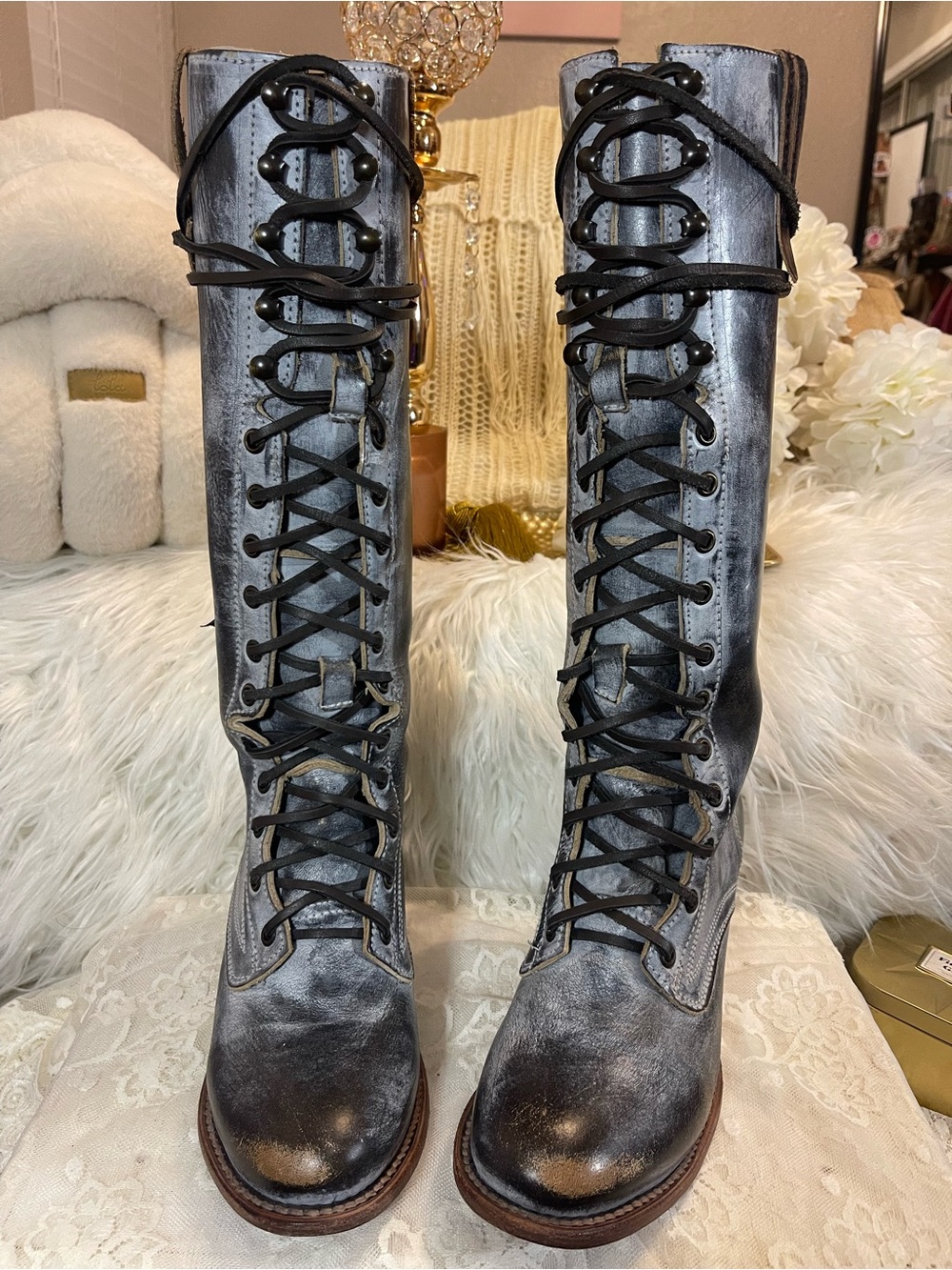 Freebird by Steven EUC/HTF “Grany” Lace-Up Boots in ICE Colorway MSRP$395